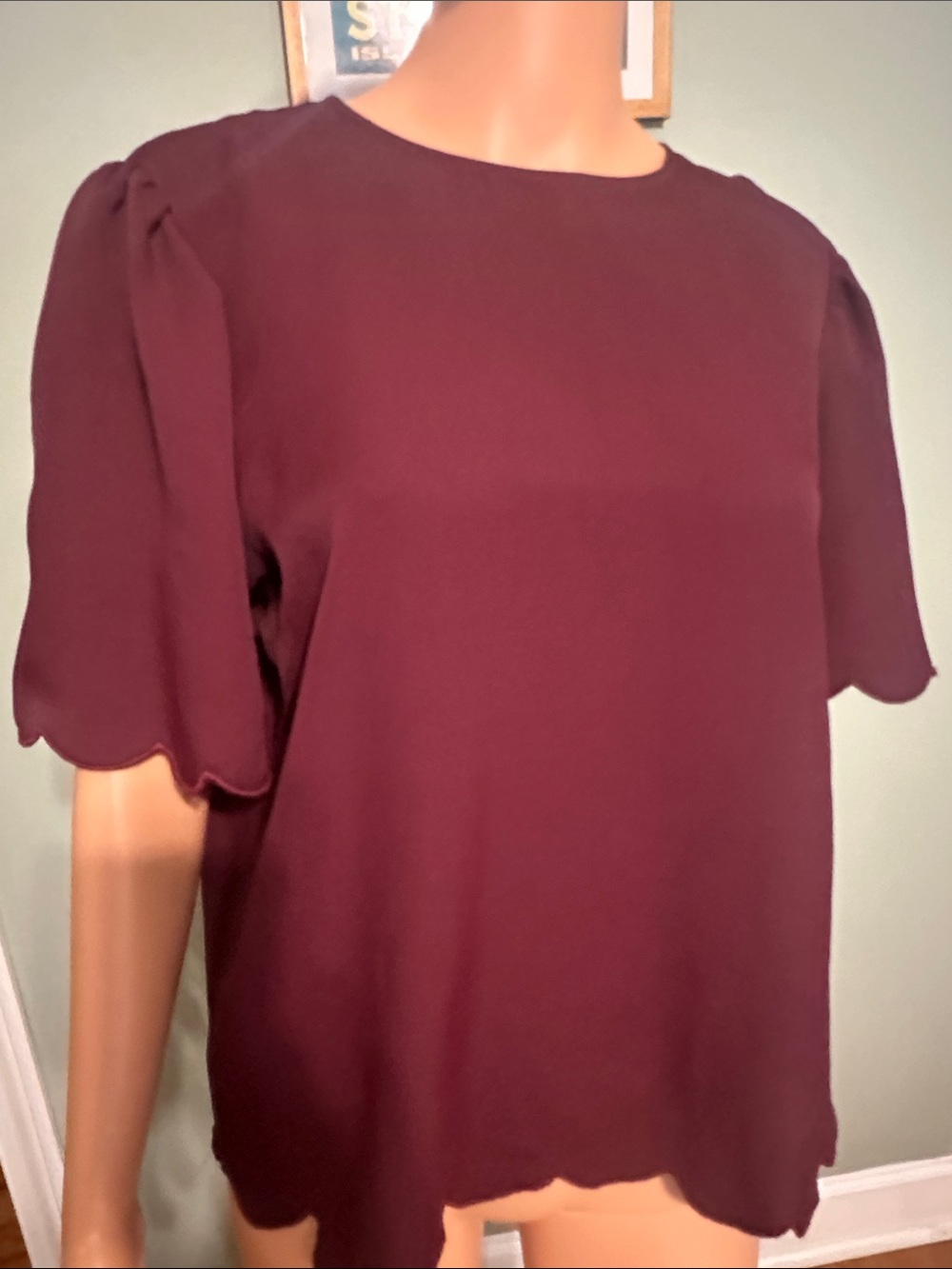 Express Burgundy Scallop Sleeve Blouse